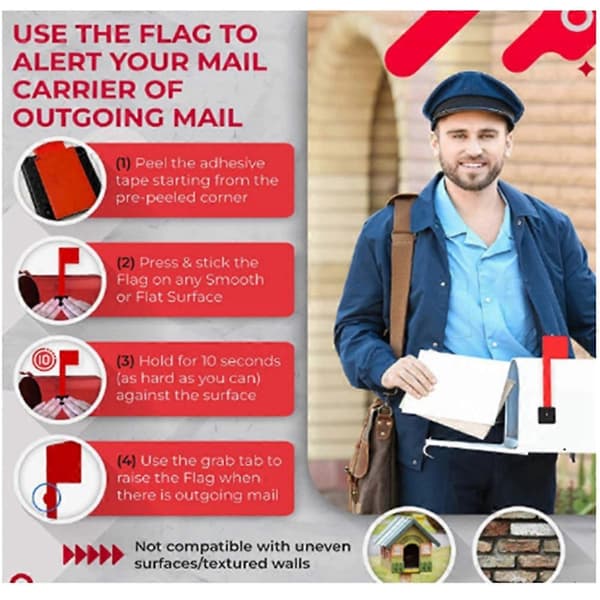 Erstatningssett for postkasseflagg, rødt postkasseflagg i plast, nødvendig, passer til vegg- og stolpemonterte postkasser
