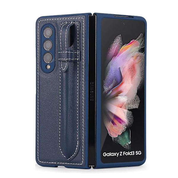Läder Telefonfodral Kompatibelt med Galaxy Fold 3 5g Med S-pen Hållare Blue