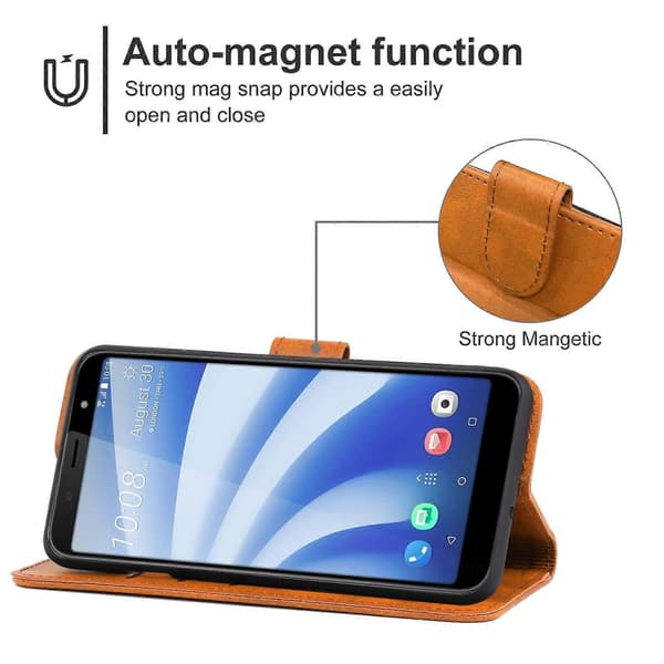 Läderfodral för telefon kompatibelt med HTC U12 Life Brown
