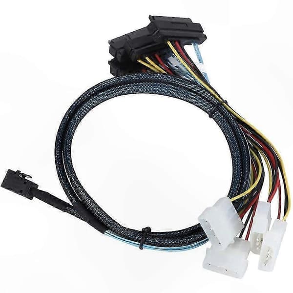 4-Port Mini SAS SFF-8643 til 29-Pin SFF-8482-kabel med SATA-strøm, 1M lengde
