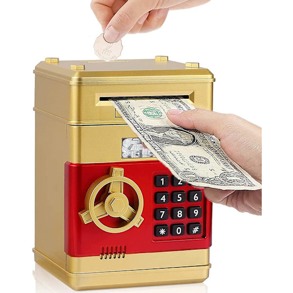 Spargris Automatisk Mynt Sedel Sparbössa Barn Present Elektronisk Lösenords Sparbössa Kod Nyckel Lås Gold