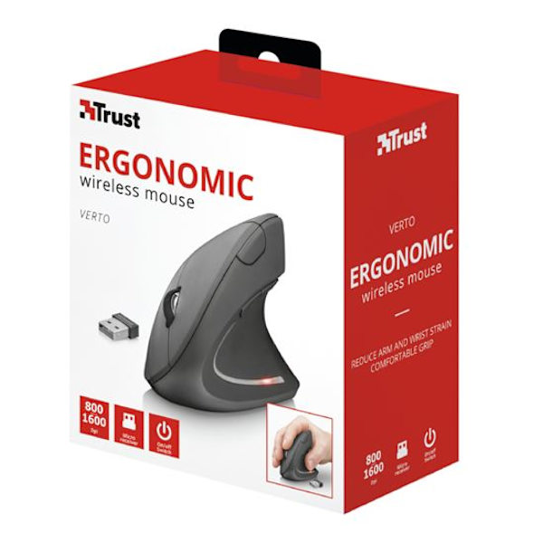 Ergonomisk vertikal trådløs mus Trust Verto Sort