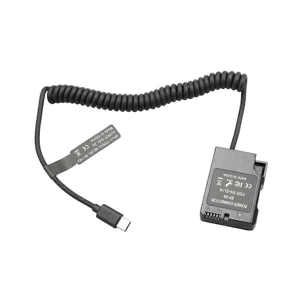 EL14 Dummy Coupler Batteri Type-C Fjederkabel til D3100 D3500 D5100 D5200 D5300 D5600 P7000 P7100 Black