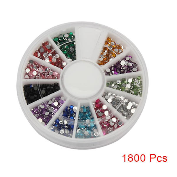 1800 stk. 1,5 mm Nail Art Rhinestone Glitter Tip Multicolor Mix Gems Hjul