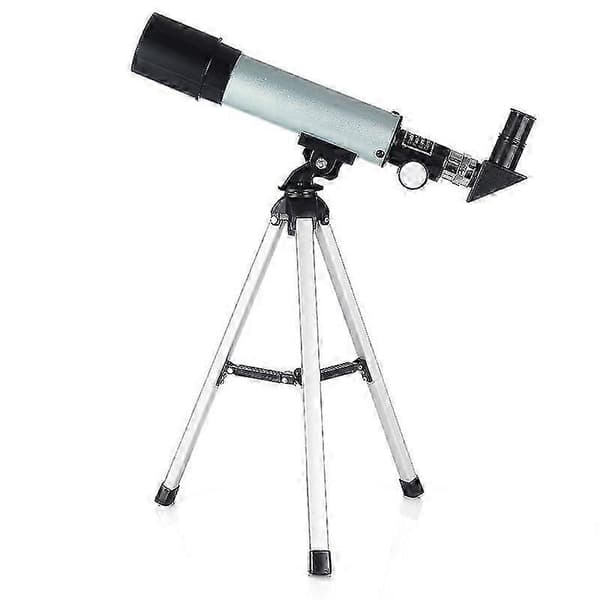 Bærbart refraksjon astronomisk teleskop, 50 mm klar blenderåpning 360 mm brennvidde, med stativ i aluminiumslegering, sølv