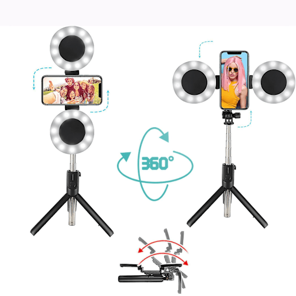 Selfie-tikku puhelinpidikkeellä With Two Ring Light