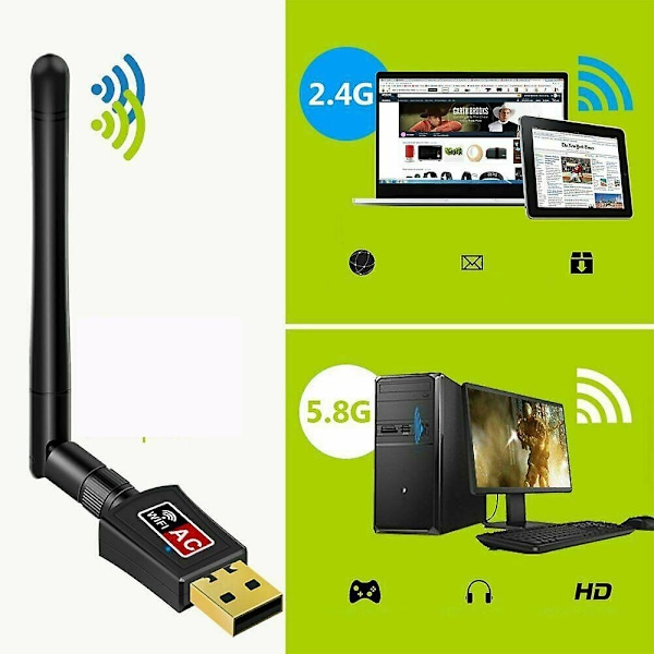 Kaksikanavainen 2.4/5ghz langaton USB Wifi -verkkosovitin