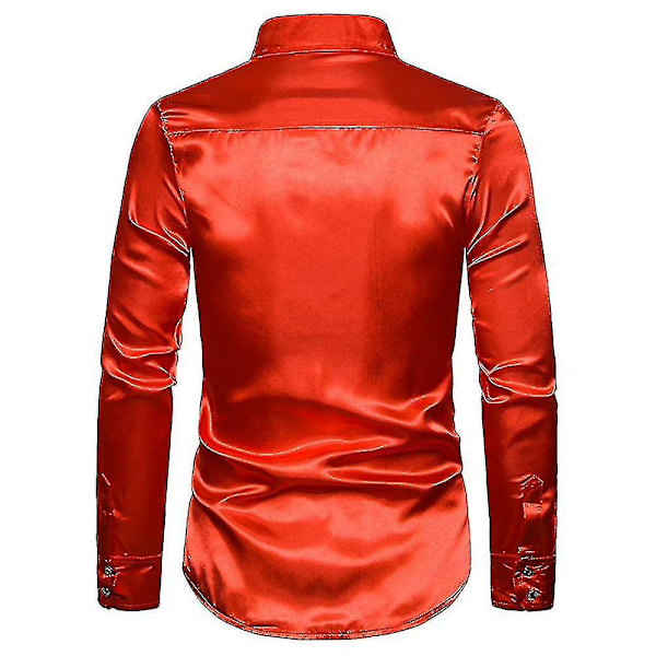 Miesten paljetit Glitter Slim Fit Napitettavat paidat Juhla Pitkähihainen paita Punainen XL Red