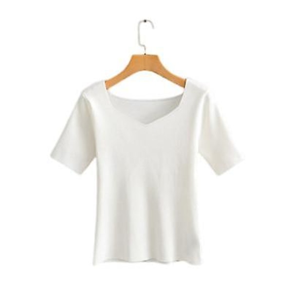 Slim-fit kortärmad stickad T-shirt på båda sidor beige M