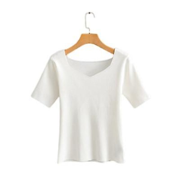Slimmad kortärmad stickad T-shirt på båda sidor Khaki S