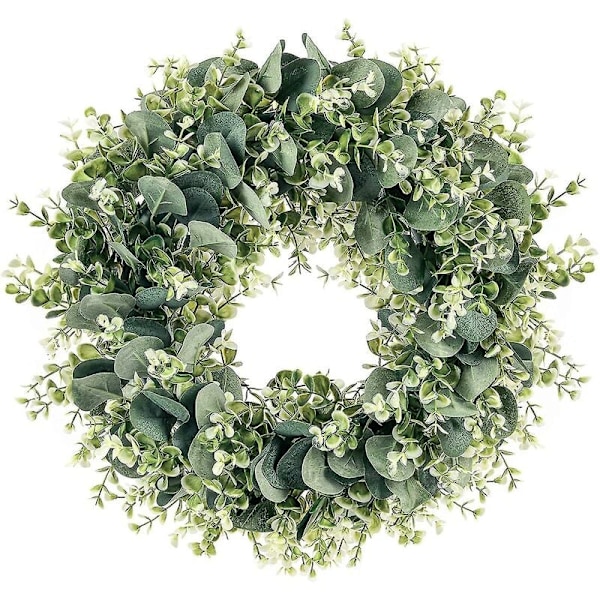 Gröna Kransar för Dörren Konstgjord Eucalyptuskrans 16 Tum Vår Sommar Dörrkrans för Vägg Heminredning