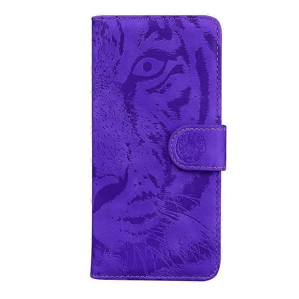 [LCS] For Nokia 5.4 Tiger Embossing Pattern Horisontal Flip Skinnveske Purple