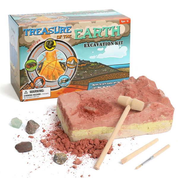 Volcano Rock Mineral Dig Kit, Gemstone Dig Kit Gem Mining Toy, Upptäck 6 olika stenar, Ädelstenar Kristaller