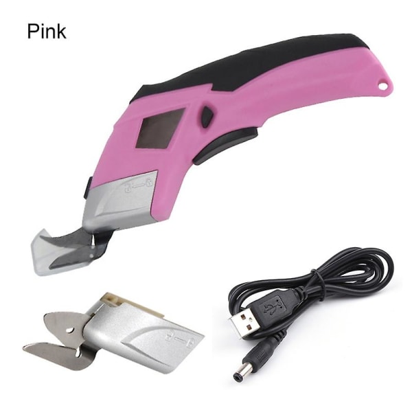 Elektrisk saks oppladbar stoff saks kutter med to blader for stoff lær teppe Pink