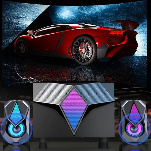 USB Kabelanslutna Datorhögtalare Bas Stereo Subwoofer Färgglad LED Subwoofer (Svart)
