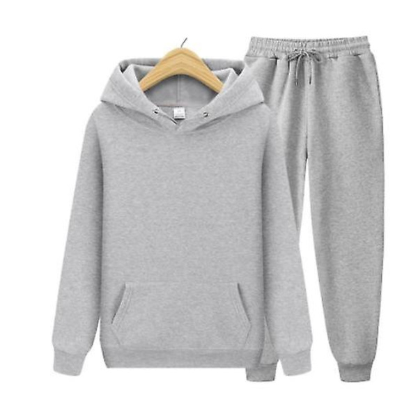 Herr Dam Casual Kläder Kostym Sportkläder Kostym Enfärgad Pullover + Byxor Kostym Julklapp light gray 2XL