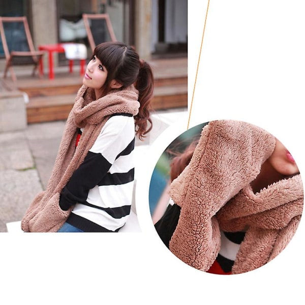 Vinter Varm Dame Hettegenser Hansker Lomme Øreklaff Lue Langt Skjerf Sjal Snood Wraps Deep Gray