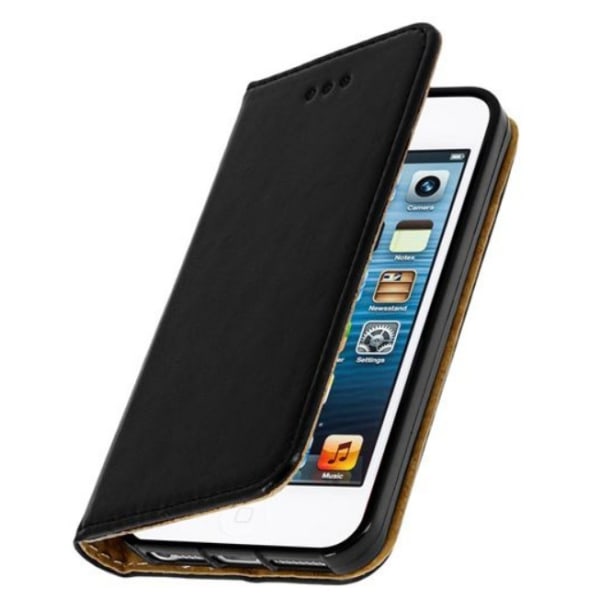 Apple iPhone SE / 5S / 5 Étui à Rabat en Cuir Noir