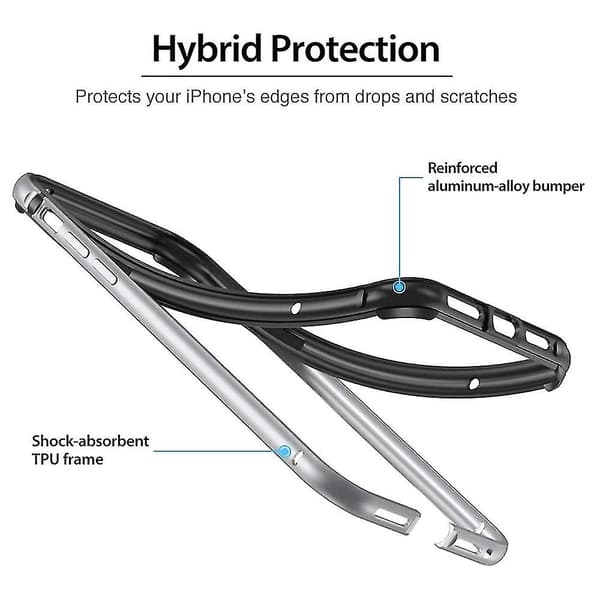 Bumper-cover kompatibel med iPhone 11 Pro, metalramme-rustning med blød Silver