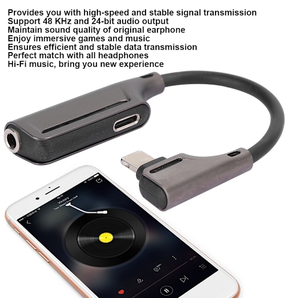 2 i 1 hovedtelefonoplader adapter aluminiumslegering plug and play 3,5 mm hovedtelefonstik Kompatibel med IOS
