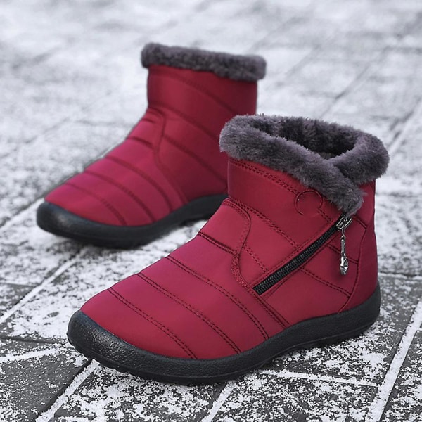 Stövlar för kvinnor, fluffigt tjockt fleecefoder, snökängor, varma ankelstövlar med dragkedja, vinter utomhus Red 39