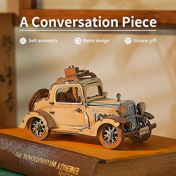 Mekanisk Gir 3D Trepuslespill Håndverksleke Julegave Til Voksne Henne Ham Alder 14+, DIY Modellbyggesett Vintage Car