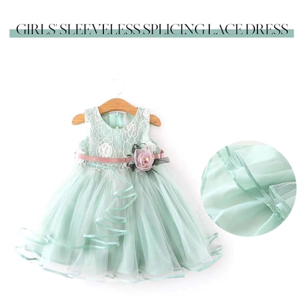 Babyklänning för höstbröllop födelsedag spetsklänning för sommarevenemang helgkläder Grön 120cm Green
