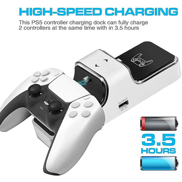 Dock-lader for Sony PS5 PS Playstation Play Station 5 Dualsense-kontroller, batterilader, dobbel gamepad-tilbehør