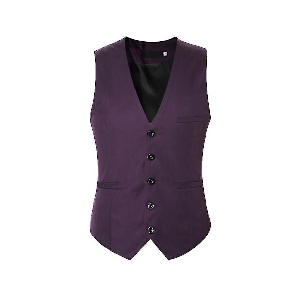 V-ringad kostymväst för män, smal passform i bomull, väst för alla fyra årstider, mörklila 2XL Dark Purple