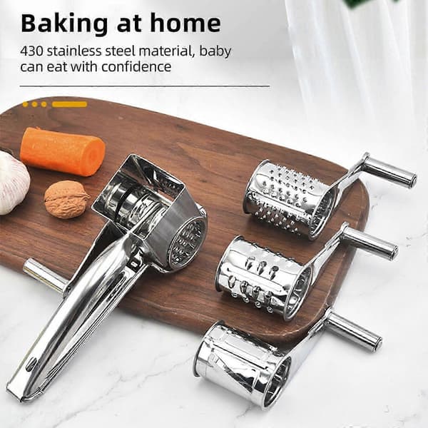 [LCS] Manual Cheese Grater with Razor-Sharp Blades and Ergonomic Handle for Perfect Grating Results - Easy to Use and Clean Silver silver C
