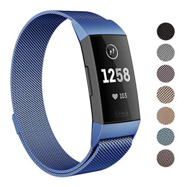 Blå milanesisk rustfritt stål metallreim for din Fitbit Cha