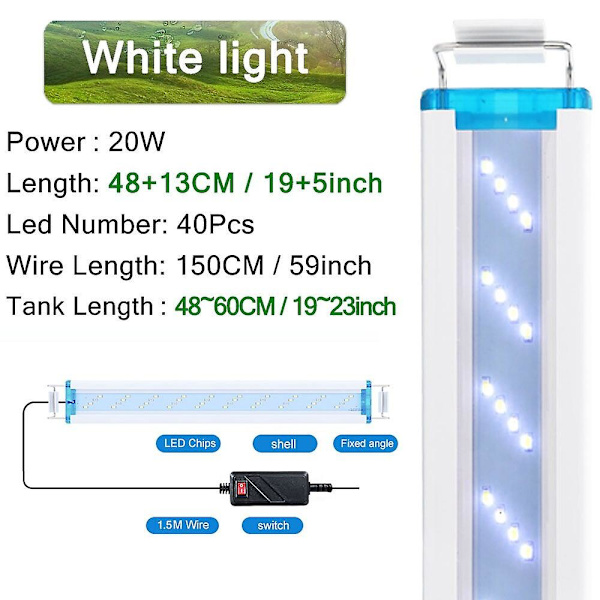 Akvariumbelysning akvatiske plantelamper 18-75cm udtrækkelig vandtæt clip-on lampe Szd-b50ww