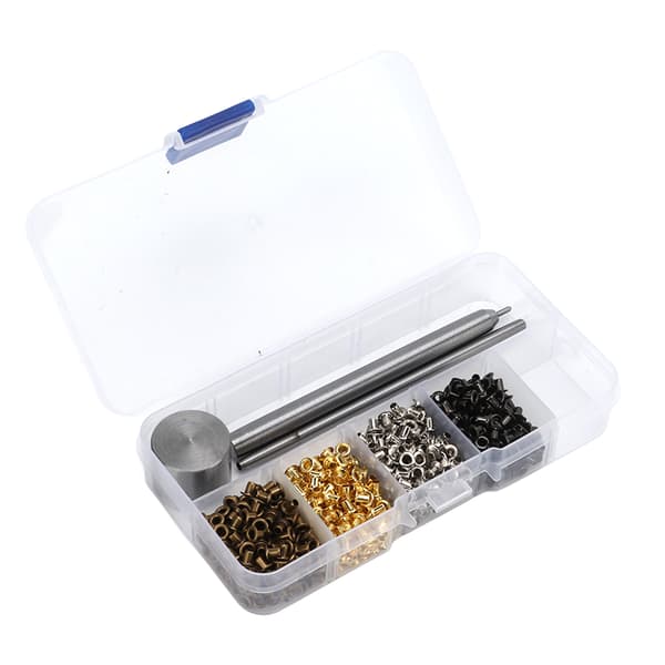 2mm Plated Copper Metal Eyelet Kit for Shoelaces Belts Loops Buckles with Plastic Storage Box