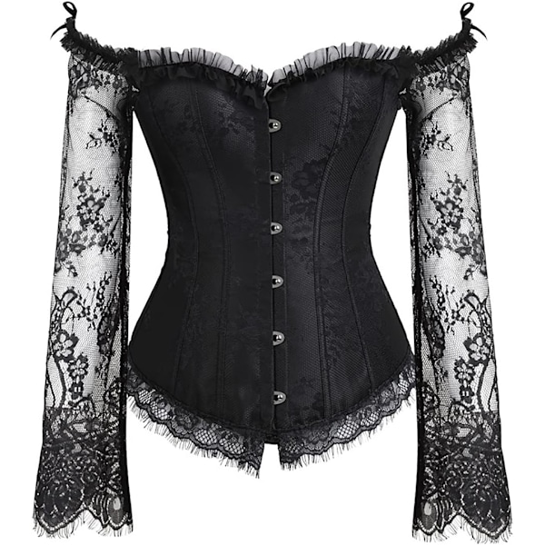 AR Naisten Kaunis Kukka-pitsinen Nauhallinen Luukoristeinen Overbust Korsetti Bustier Alusasu Vartalonmuokkaaja Toppi Hihat - Musta X-Large