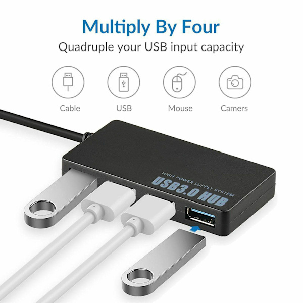 3.0 High Speed 4 Port USB Hub Desktop PC Laptop Multi Splitter Udvidelse
