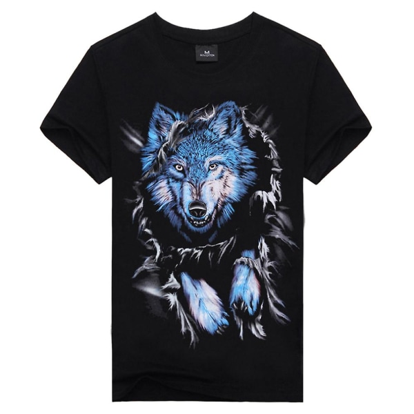 Kortärmad t-shirt för män med rund krage 3d-utskrift blå varg M