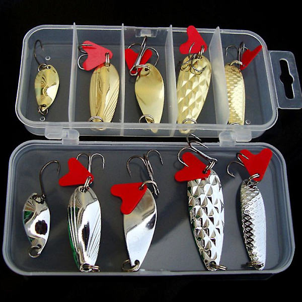 10 st Metall Vib Fiskedrag Bass Sked Crank Bait Saltvatten Fiskeutrustning Krokar Med Låda