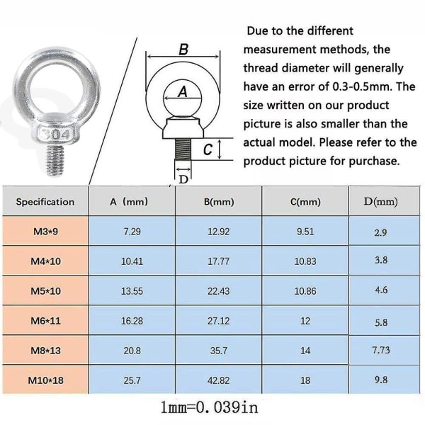 10 Eye Bolt 304 Rostfritt stål hangänga Lyftring Ögonbult Skruvar Maskiner Axel 2st M5