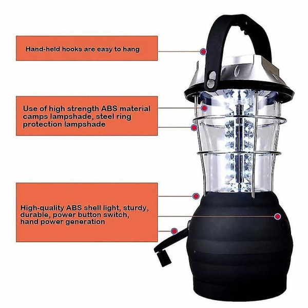 Solarlampa Handvev Dynamo 36 LED Campinglampa Nödlampa