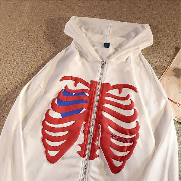 Skelet Zip Up Hættetrøje Til Kvinder Mænd Skelet Jakke Efterår Forår Sweatshirt White M