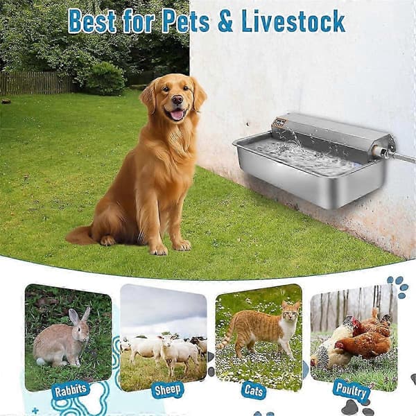 Automatisk vanndispenser for hund, 2 gallon rustfri stålskål for innendørs/utendørs Silver