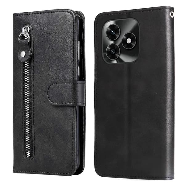 [LCS]Kompatibel med Honor X5c Plus PU-läderfodral med dragkedjeficka Plånboksfodral Stativ Black