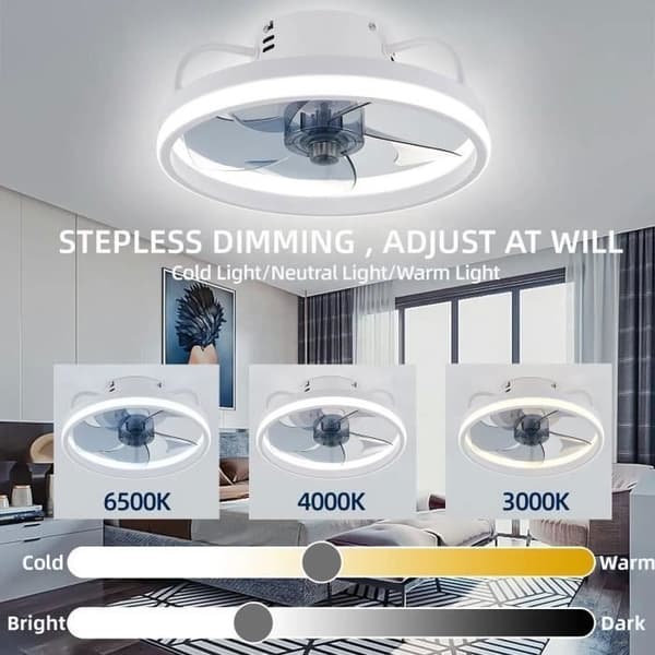 [LCS] Ceiling Fan 6 Speeds Silent Fan Dimmable 3 Colors with Remote Control Ceiling Fan - black #7 (33cm)