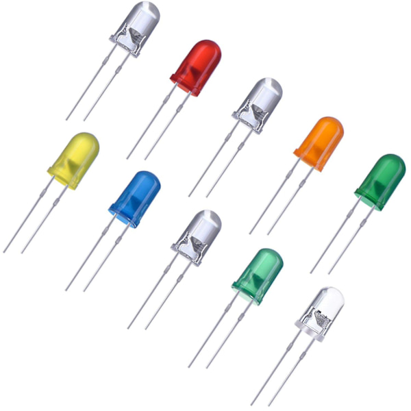 500 kappaletta läpinäkyviä LED-valodiodipolttimoita, 5 mm (5 väriä)