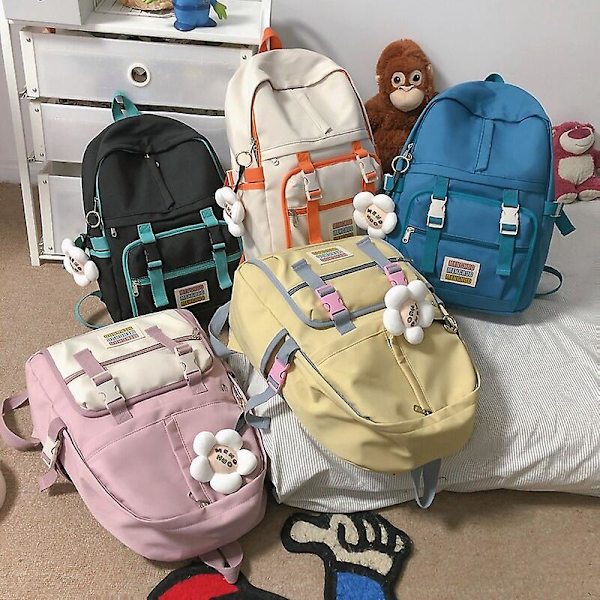 Ryggsekker i minimalistisk japansk stil for kvinner, fritid, godterifarge, reisesekk for tenåringsjenter, store skoleskuldervesker Beige