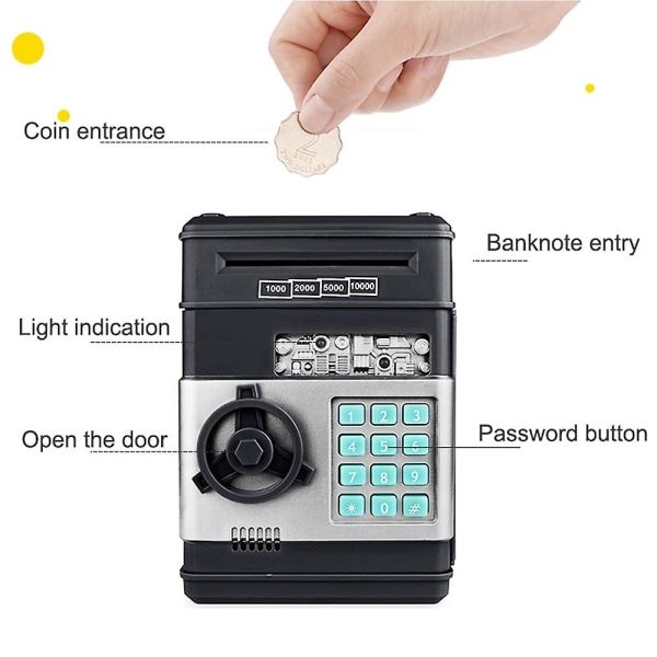 Elektronisk spargris ATM lösenord pengabox kontanter mynt sparbössa ATM bank säkerhetsbox Black