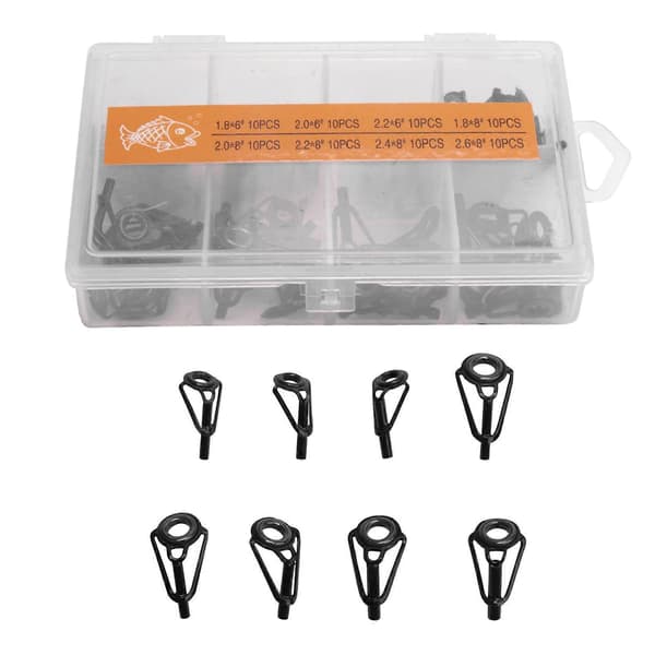 [LCS] 80 stk. fiskestang tip reparationssæt rustfrit stål keramisk ring guide tips stang guide udskiftning tip black