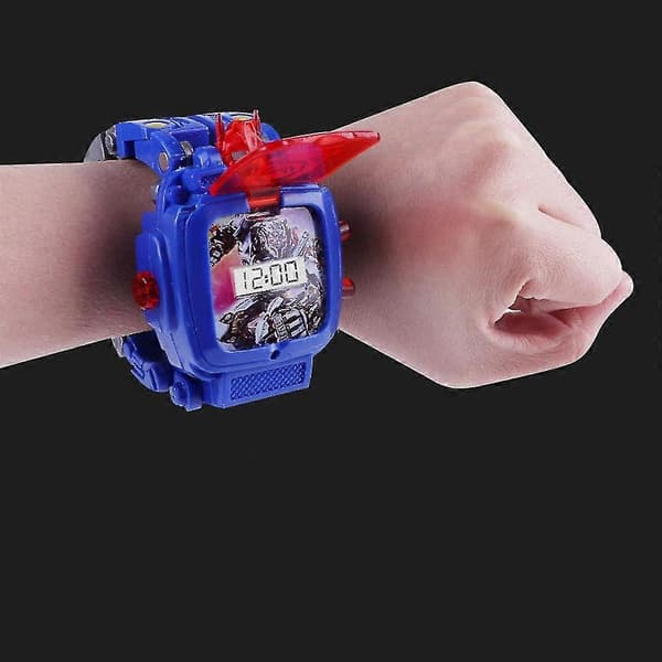 Kreativ Robot Transformers Barnklocka, Stor Urtavla Digital Klocka för Pojkar 2-14 År, Blå