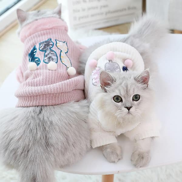 Katt Hund Kläder Tjockare Varma Julkläder White XS