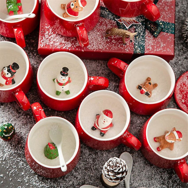 Julmuggar Par Keramiska jultomtefigurer med lock och sked Nytt lock Design Holiday Style Office Hem Mjölk Kaffekopp Penguin